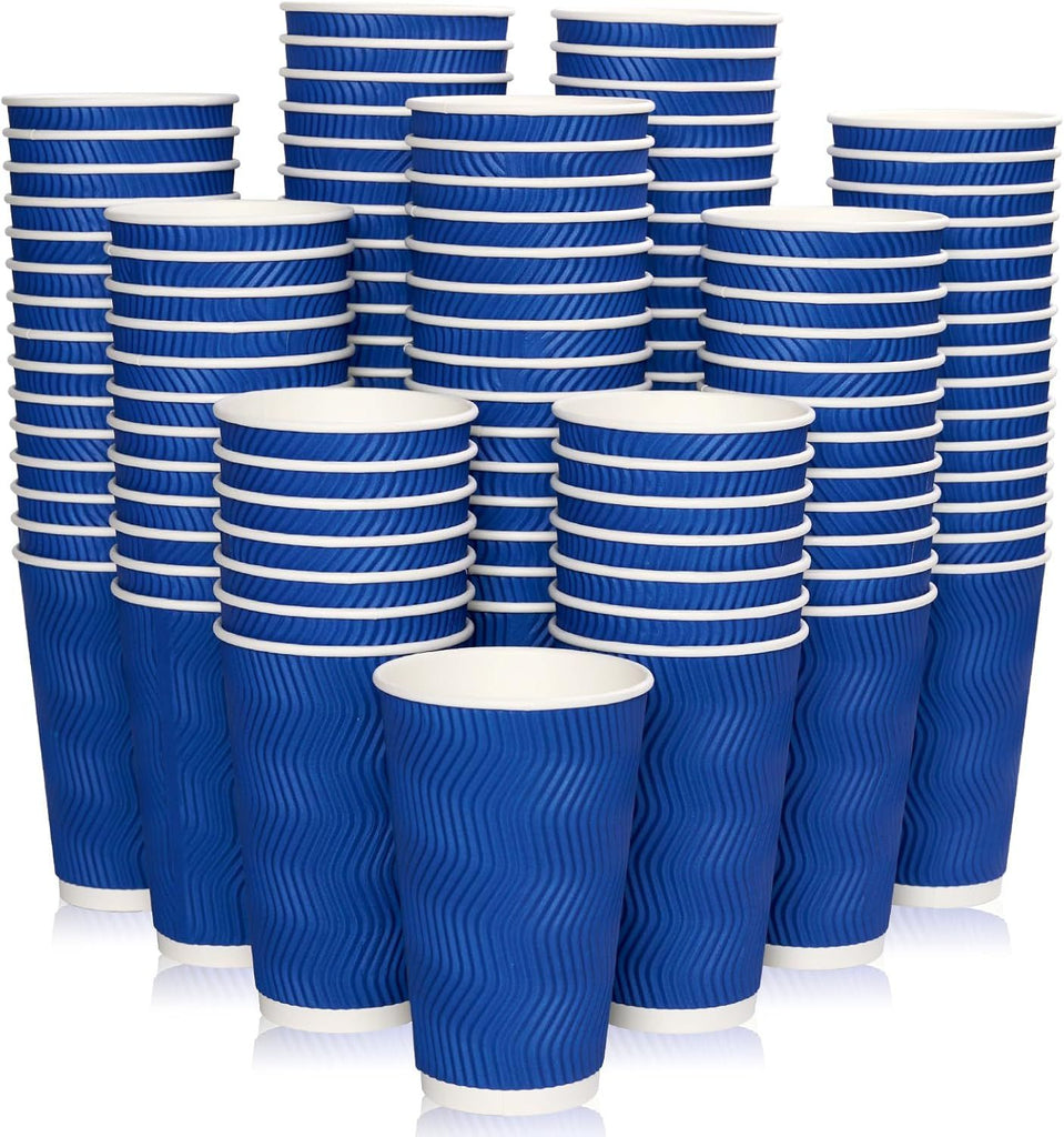 120 Pack 16 oz Paper Coffee Cups, Blue Disposable Beverage Cups with Insulated Ripple Wall for Coffee, Tea, and Hot Chocolate
