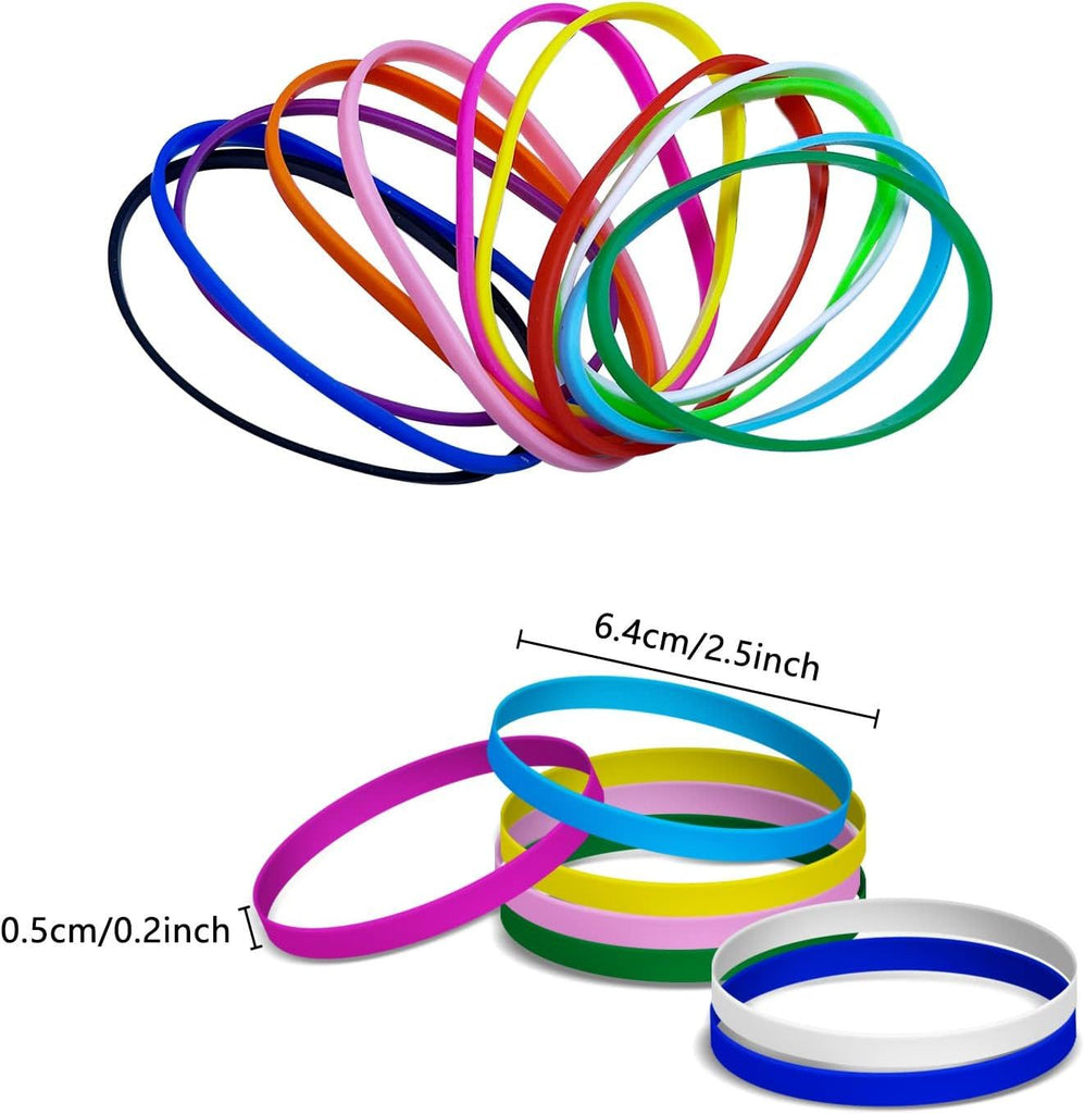 120 Pcs Silicone Wristbands Rubber Bracelets Blank Elastic Stretch Wristbands Unisex for Sports Teams
