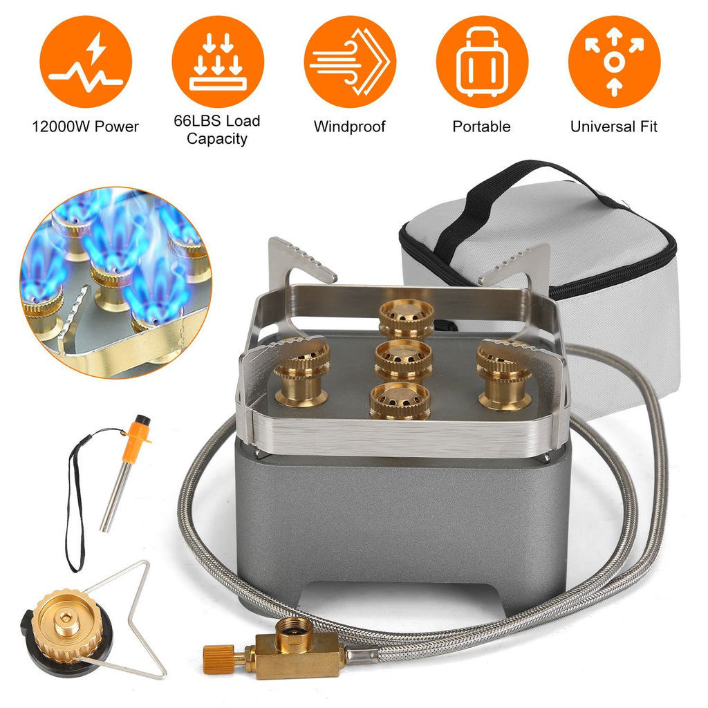 12000W Portable Camping Stove With Cassette Adapter Windproof Outdoor Backpacking Burner with Carrying Case Igniter for Outdoor Hiking Camping Picnic Backpacking