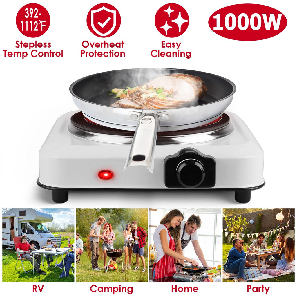 1200W Electric Infrared Single Burner Portable Heating Hot Plate Stove Countertop RV Hotplate with 7.5' Glass Cooktop Stepless Temperature Adjustments for Home RV Camp