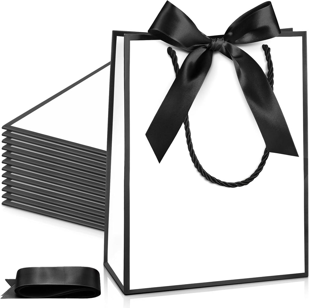 12/24 Pack Paper Gift Bags with Handle 9x7x3.15'' Thank You Gift Bags with Bow Ribbon for Holiday Valentines Wedding Bridal Baby Shower Birthday Party