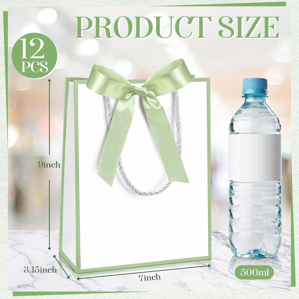 12/24 Pack Paper Gift Bags with Handle 9x7x3.15'' Thank You Gift Bags with Bow Ribbon for Holiday Valentines Wedding Bridal Baby Shower Birthday Party