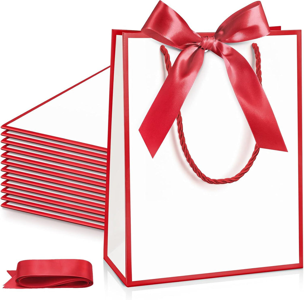 12/24 Pack Paper Gift Bags with Handle 9x7x3.15'' Thank You Gift Bags with Bow Ribbon for Holiday Valentines Wedding Bridal Baby Shower Birthday Party