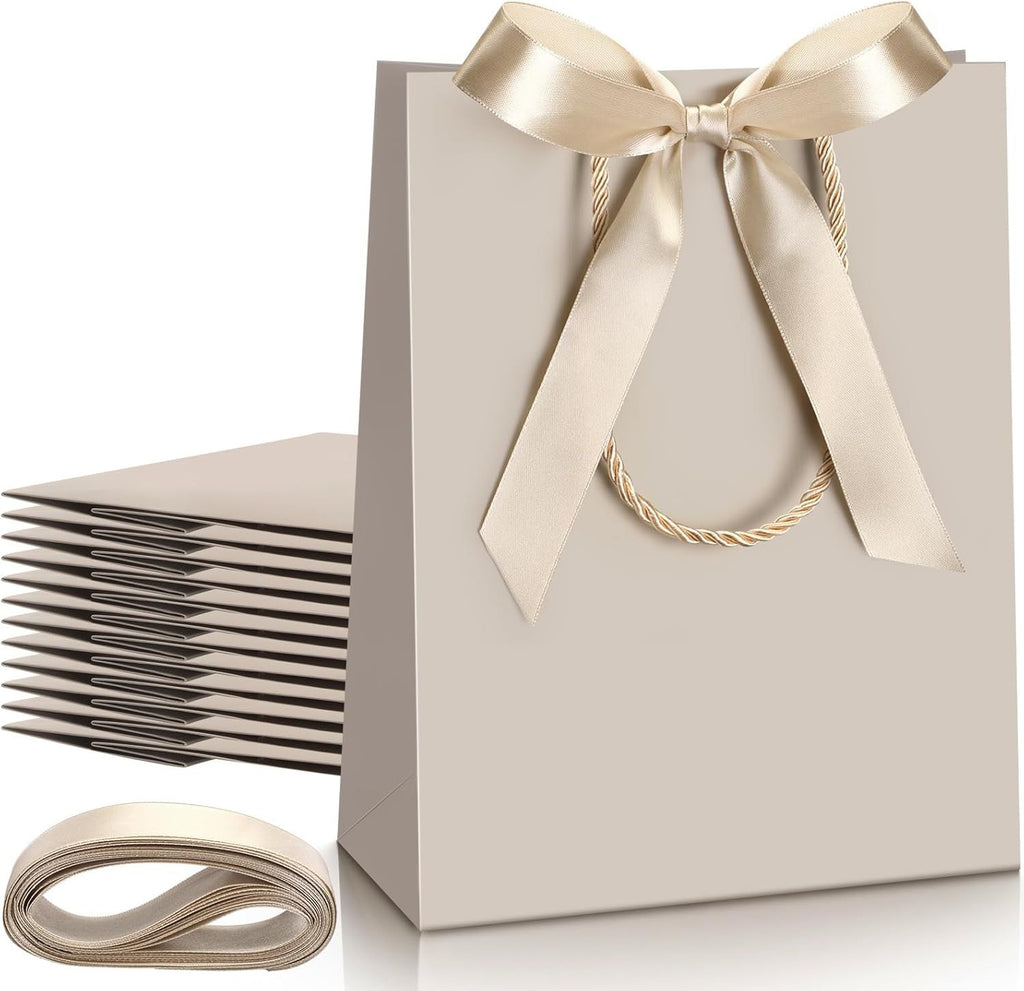 12/24 Pack Paper Gift Bags with Handle 9x7x3.15'' Thank You Gift Bags with Bow Ribbon for Holiday Valentines Wedding Bridal Baby Shower Birthday Party
