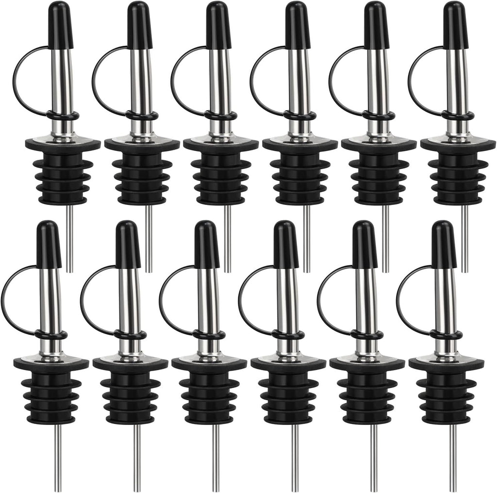 12/24/48/100 Pack Liquor Pour Spout, Stainless Steel Classic Bottle Pourers with Rubber Dust Cap, Speed Wine Bottle Pourer for Liquor Bottle, Oil Bottles