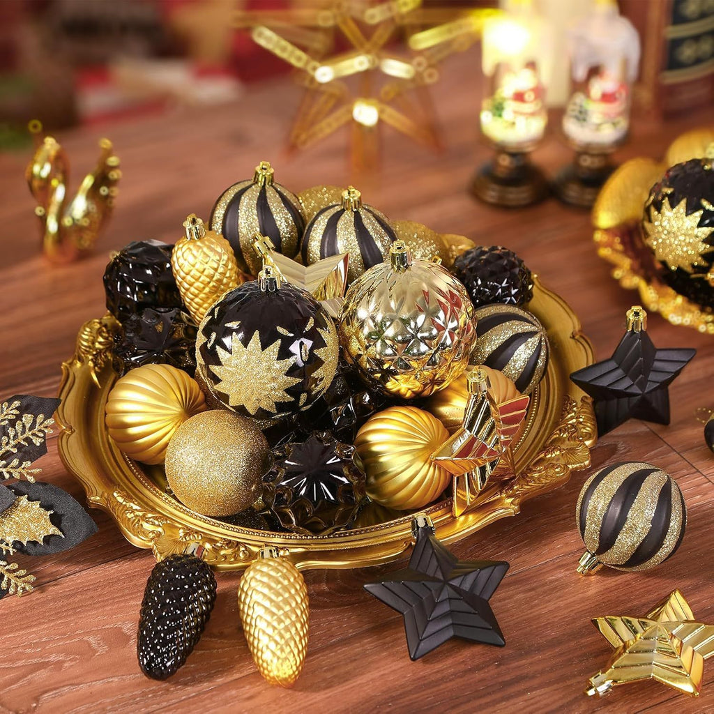 128pcs Christmas Balls Ornaments Set, Shatterproof Plastic Baubles Christmas Flowers, Ribbon Tree Topper for Xmas Tree Holiday Wedding Party Decorations with Hanging Strings, White and Silver