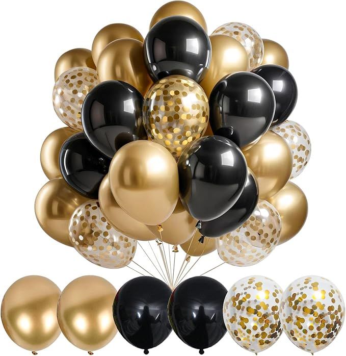 12inch Black Balloon Gold Confetti Balloon and Metallic Gold Balloon for Graduation Wedding Baby Shower Birthday Carnival Party Decoration