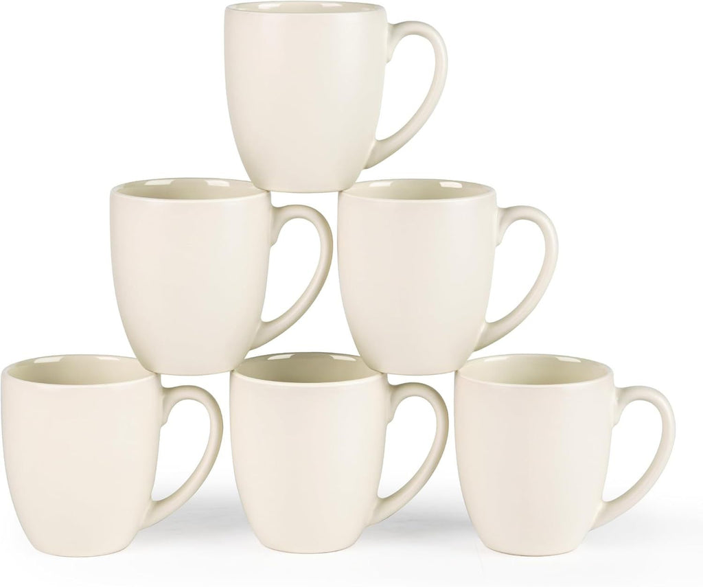 12oz Coffee Mugs Set of 6, Large Ceramic Coffee Mugs for Man, Woman, Dad, Mom, Modern Coffee Mugs Set with handle for Tea/Latte/Cappuccino/Milk/Cocoa. Dishwasher&Microwave Safe,lvory