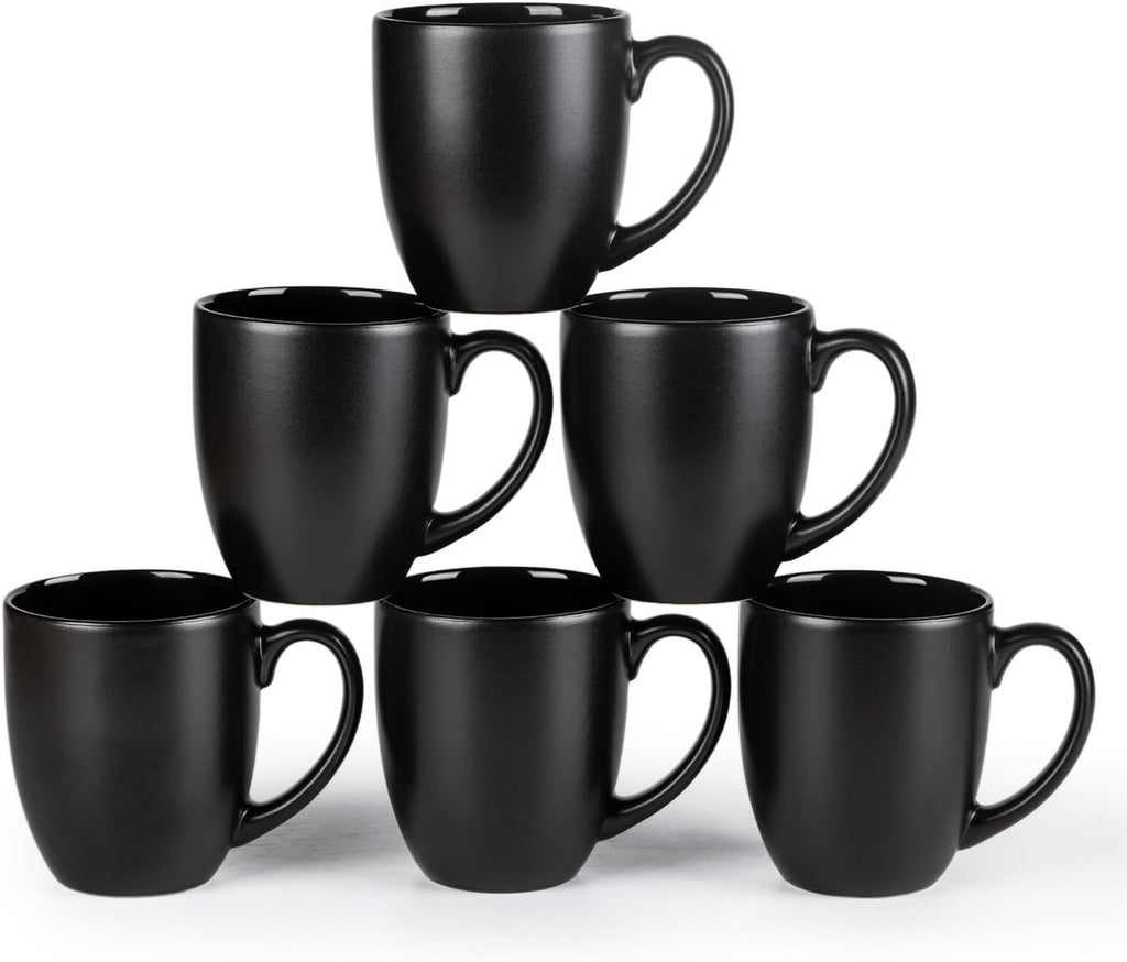 12oz Coffee Mugs Set of 6, Large Ceramic Coffee Mugs for Man, Woman, Dad, Mom, Modern Coffee Mugs Set with handle for Tea/Latte/Cappuccino/Milk/Cocoa. Dishwasher&Microwave Safe,Matte Black