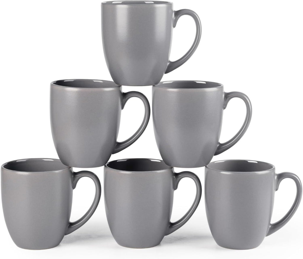 12oz Coffee Mugs Set of 6, Large Ceramic Coffee Mugs for Man, Woman, Dad, Mom, Modern Coffee Mugs Set with handle for Tea/Latte/Cappuccino/Milk/Cocoa. Dishwasher&Microwave Safe,Matte Grey