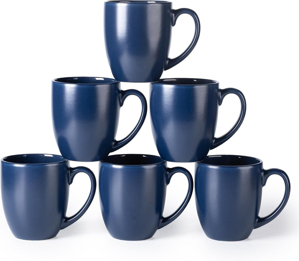 12oz Coffee Mugs Set of 6, Large Ceramic Coffee Mugs for Man, Woman, Dad, Mom, Modern Coffee Mugs Set with handle for Tea/Latte/Cappuccino/Milk/Cocoa. Dishwasher&Microwave Safe,Navy Blue