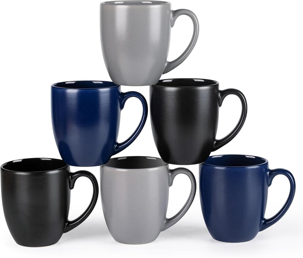 12oz Coffee Mugs Set of 6,Ceramic Coffee Mugs for Man, Woman, Dad, Mom, Modern Coffee Mugs Set with handle for Tea/Latte/Cappuccino/Milk/Cocoa. Dishwasher&Microwave Safe,Multi-Color