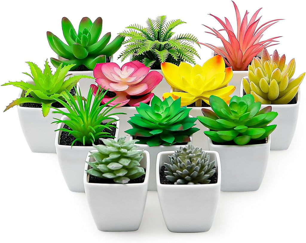 12pcs Artificial Succulents Plants Indoor Decor in Pots Fake Succulent Plant Faux Small Lifelike Premium Display for Garden Porch Table Rustic Wedding