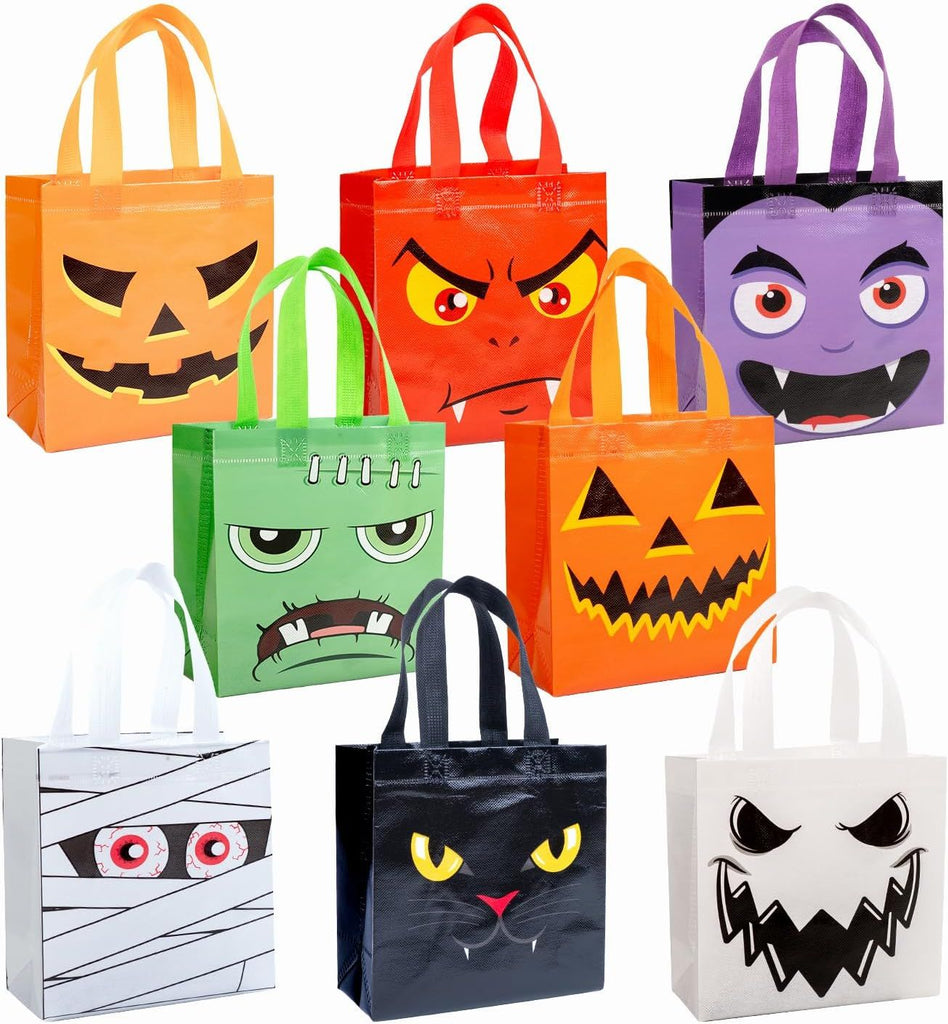 12Pcs Halloween Trick or Treat Bags, Tote Bags with Handles for Kids, Halloween Reusable Non-Woven Gift Bags for Gifts Wrapping, Party Supplies.