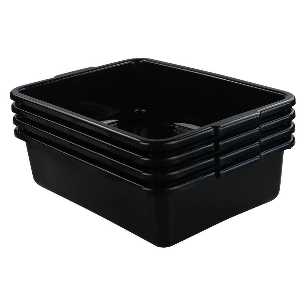 13 L Plastic Bus Box, Commercial Wash Basin Tote Box, 4-Pack, Black