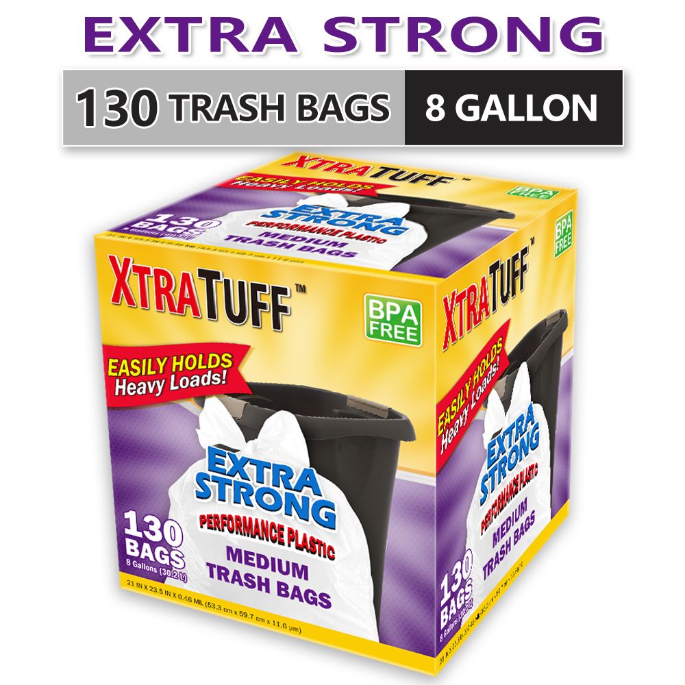 130 Bags 8 Gallon Disposable Large Garbage Puncture Tear Resistant Trash Bags deodorization technology Kitchen,Toilet Drawstring Garbage Bag, Fresh Clean Scent With Lemon mint Scent,