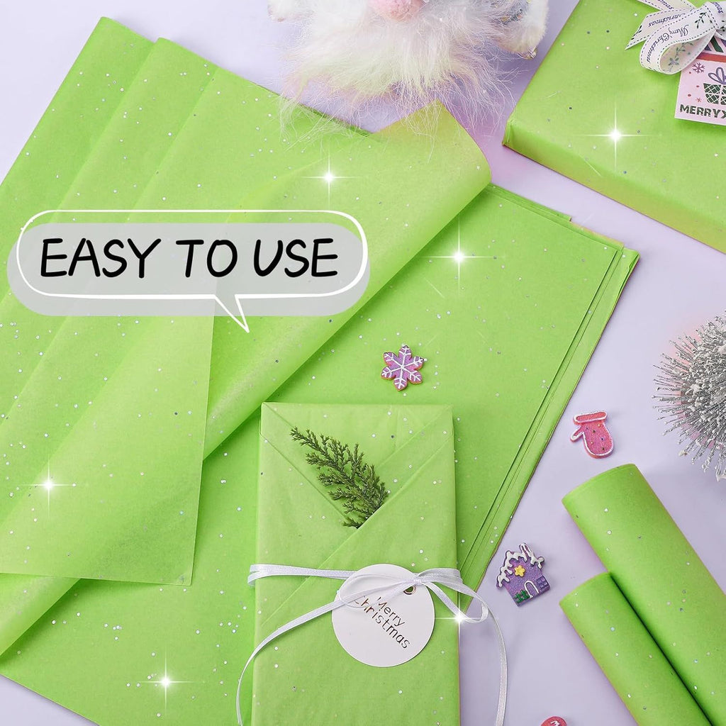 135 Sheets Glitter Tissue Paper for Gift Bags 20 x 14 Inch Light Green Tissue Paper for Gift Wrapping Art DIY Crafts Birthday Wedding Christmas Decor