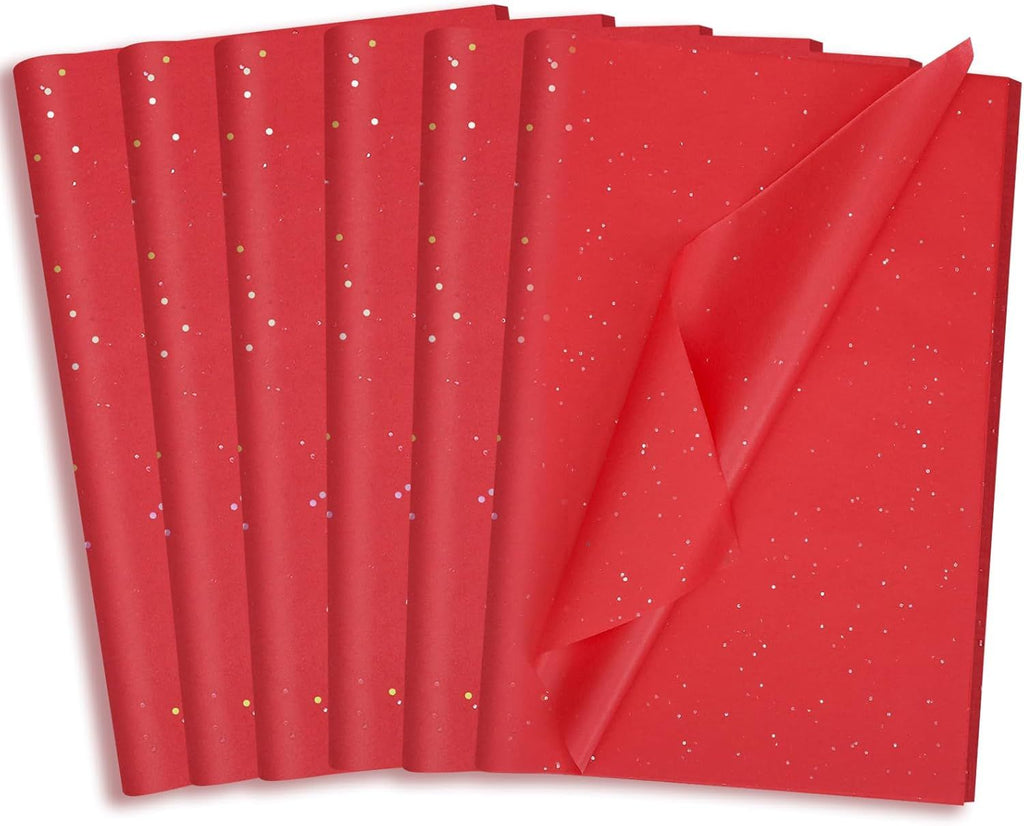 135 Sheets Glitter Tissue Paper for Gift Bags 20 x 14 Inch Red Tissue Paper with Sparkle for Christmas Wedding Birthday Holiday Decor Art DIY Crafts
