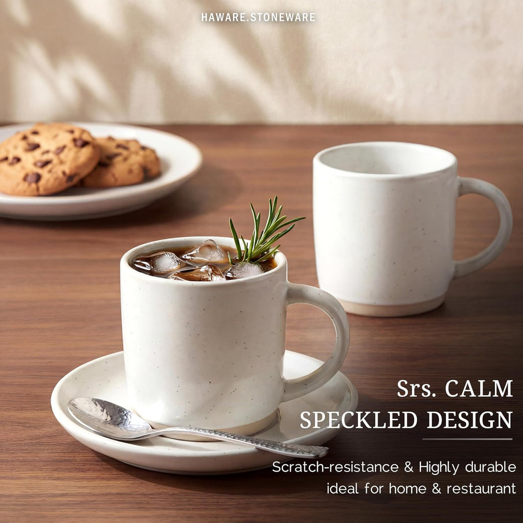 13OZ Coffee Mugs Set of 4, Stoneware Coffee Cups, Ceramic Latte Mug for Man, Woman, Dad, Mom, Modern Tea Mugs for Latte/Cappuccino/Cocoa/Milk, Dishwasher& Microwave Safe, Speckled Milky White