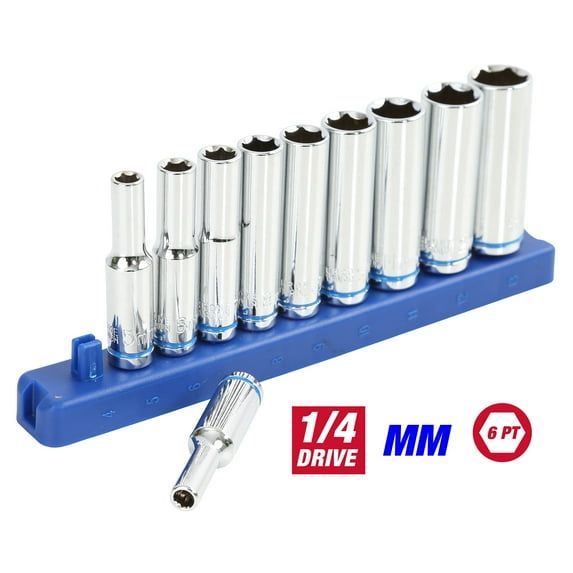 1/4 inch Drive Deep Metric Steel Chrome Sockets