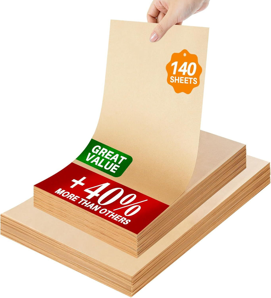 140 Parchment Paper Sheets 9x13 Inch | Precut Unbleached Baking Paper Sheets for Oven, Air Fryer, Cookies, Bread, Pizza | Non-Stick, Greaseproof Liners | Natural Brown