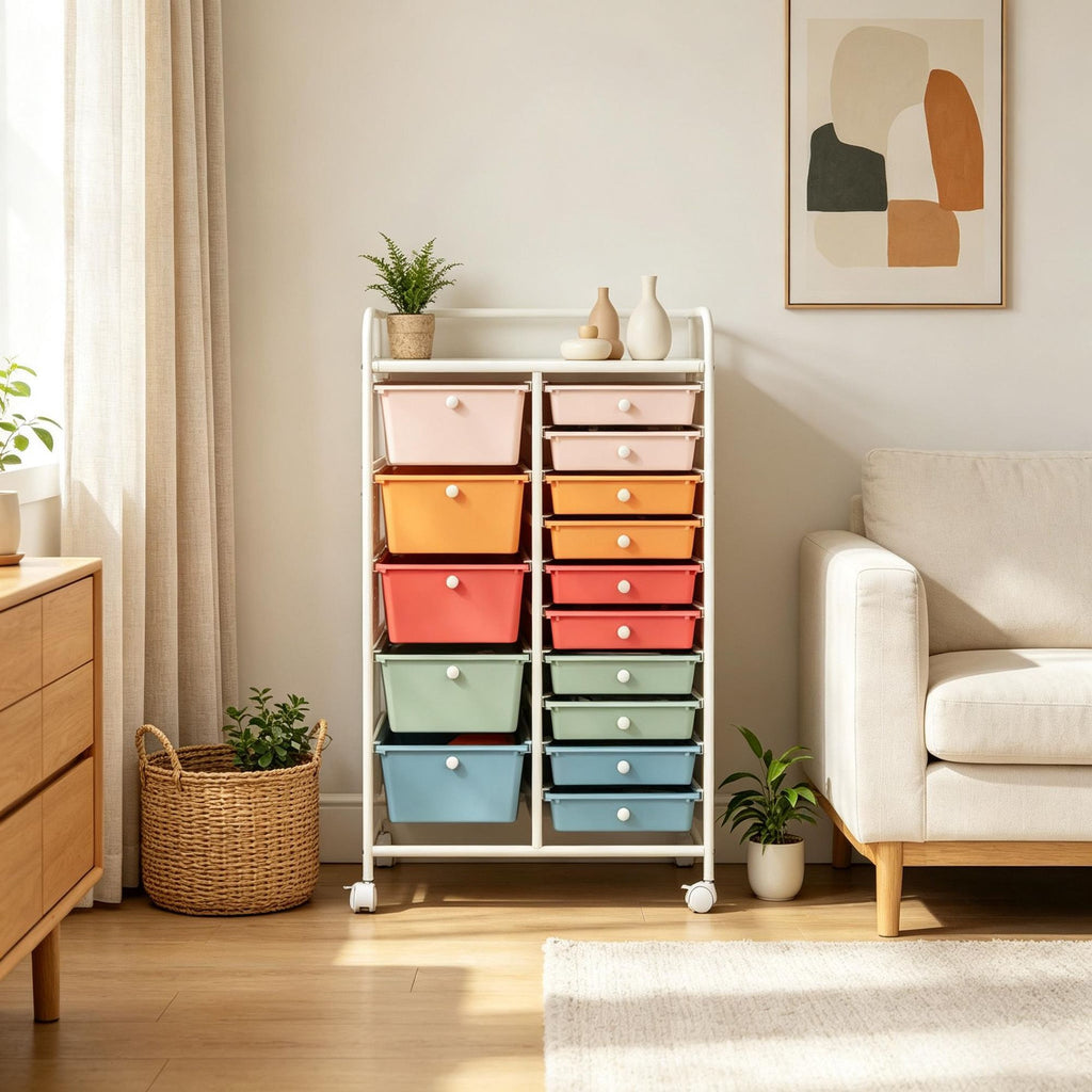 15-Drawer Rolling Storage Cart Metal Tabletop Pegboard Organization Tool Caddy for Home Garage Office