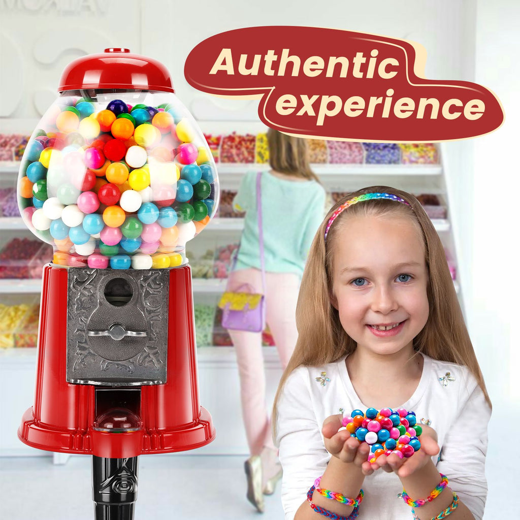 15 Inch Commercial Red Big Gumball Machine With Stand Key-Operated Uncharged Candy Dispenser Machine Bubble Gum Machine Coin Operated Metal Candy Machine Halloween Christmas Fun Party Gift XH