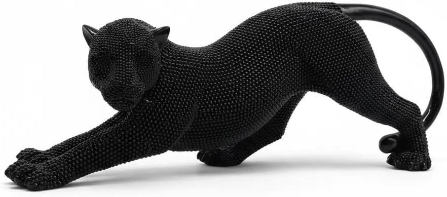 15 inch Panther Leopard Statue Handcrafted Silver Cheetah Statue Home Decor Intricate Beaded Design for Living Room, Office, or Gift - Elegant and Unique Decorative Sculpture Black