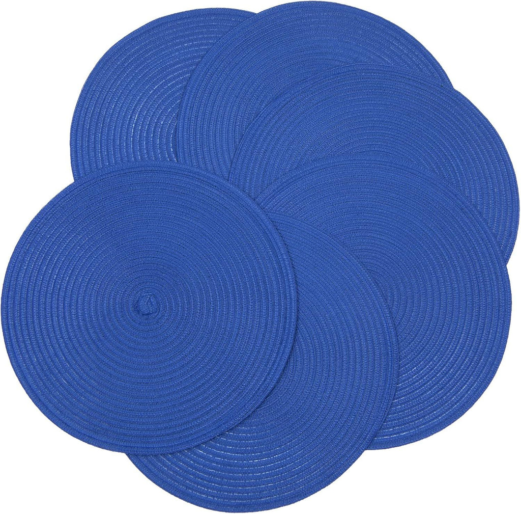 15 inch Round Braided Placemats Set of 6 Non Slip Washable Fabric Kitchen Table Place Mats Heat Resistant Table Mats for Home Wedding Party, Black White
