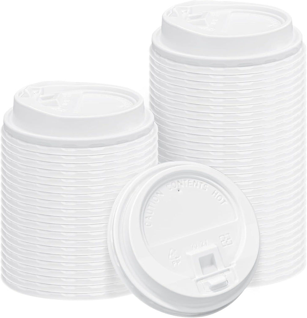 150 Pack Coffee Cup lids, Disposable Plastic Cup Lids for 10, 12, 16, 20, 24 oz Paper Cups, Hot/Cold Drinking Cup Lids, 3.54 Inches/90 mm Diameter - White