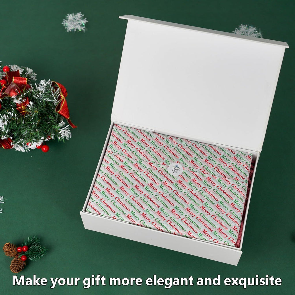 150 Sheets 20"X14" Christmas Tissue Paper for Gift Bags Party Decoration, Red, Green, White, Red Diagonal, Merry Christmas Wrapping