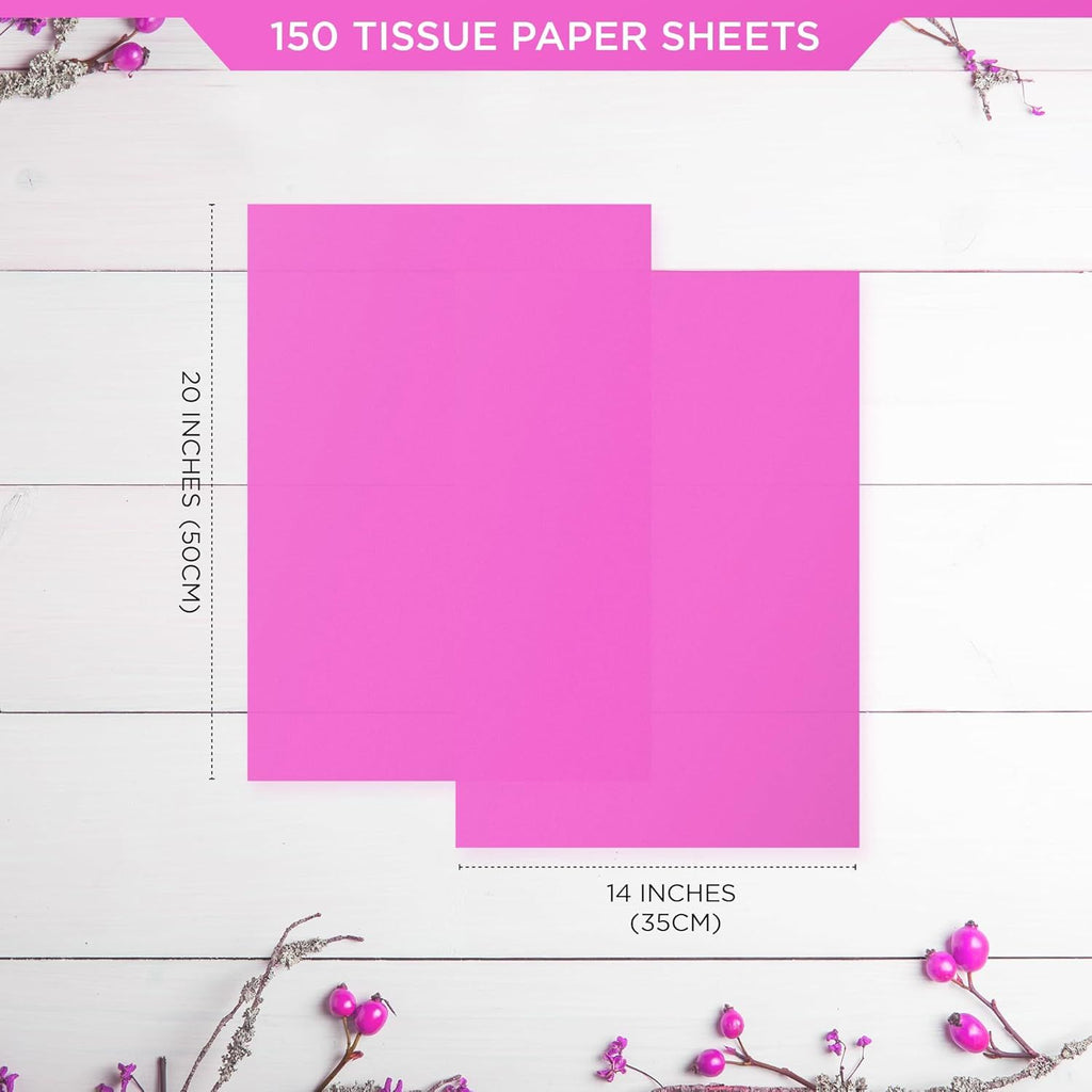 150 Sheets Pink Tissue Paper for Gift Bags Bulk 14"x20"- Hot Pink Tissue Paper Bulk for Gift Wrap, Christmas Gifts, Birthday, Valentine's Day, Bridal & Baby Shower, Holiday & Xmas Decorations