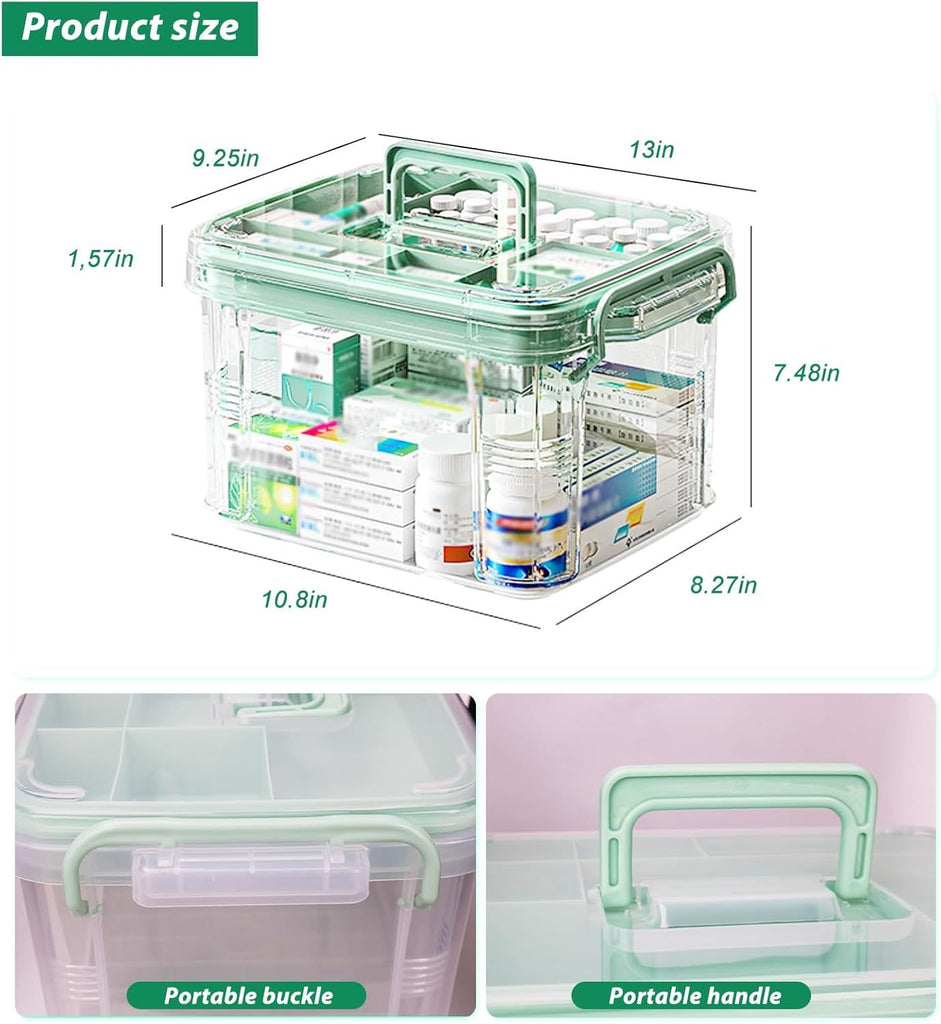 15qt Clear Medicine Organizer Storage Box with Tray, Plastic First Aid Box Empty, Medicine Caddy with Lids Handles,Thickened Medicine Container Chest, Multipurpose Medical Case