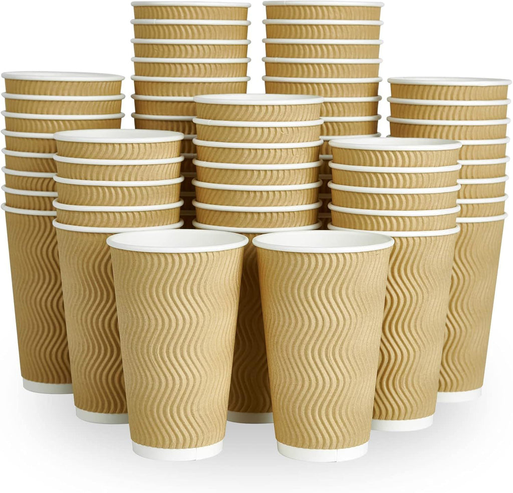 16 oz Coffee Cups, 90 Count Insulated Ripple Wall Paper Hot Coffee Cups for Hot Beverage