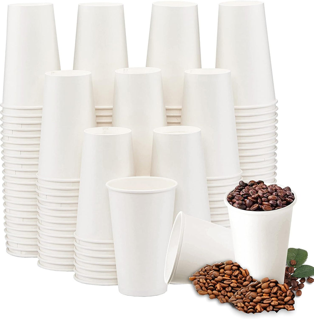 16 oz Disposable Coffee Cups, 180 Pack 16 oz White Paper Cups, Hot/Cold Beverage Drinking Cups for Water Juice or Tea, Office Party Home Travel