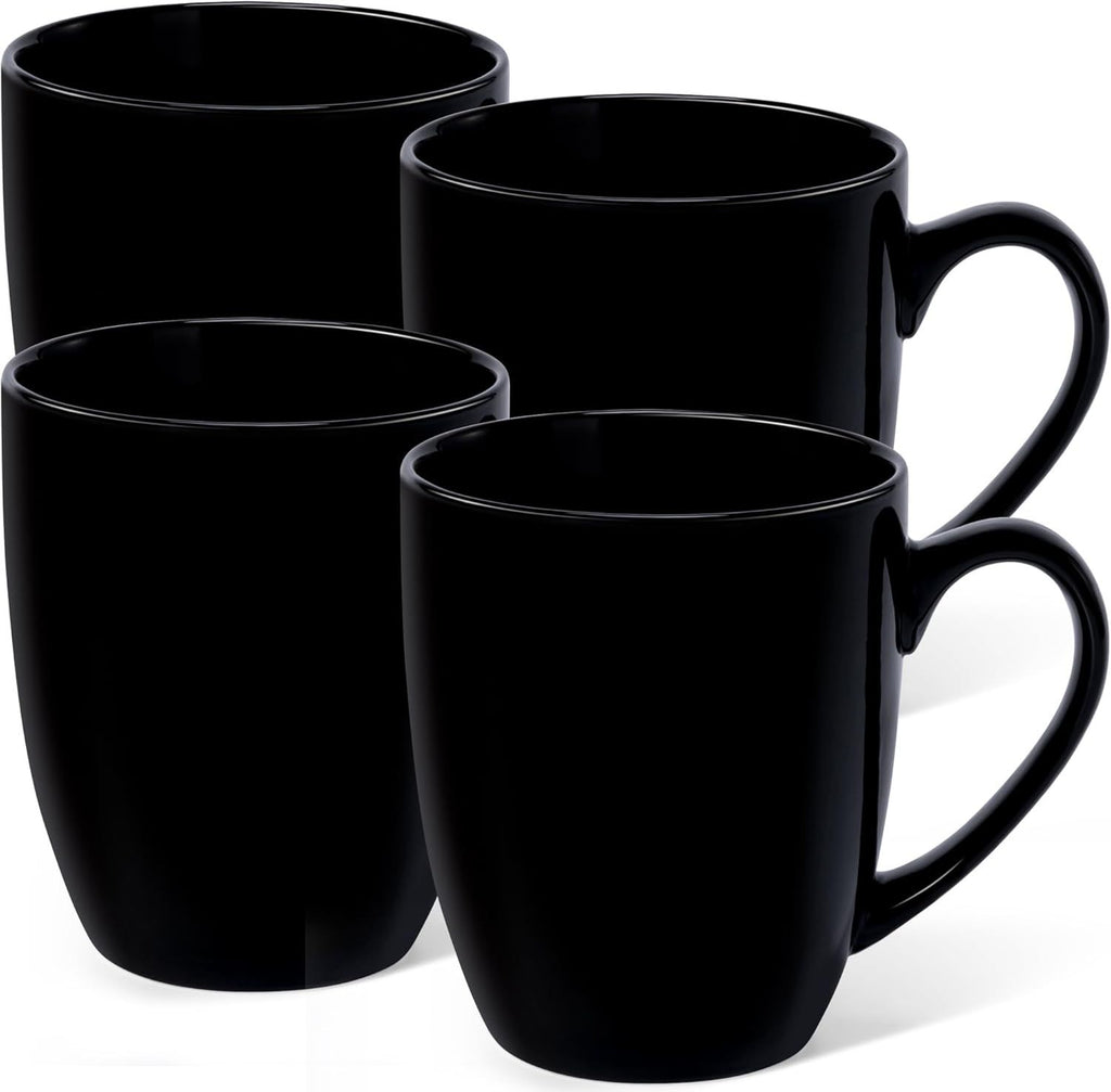 16 oz Large Coffee Mugs Set of 4 Ceramic Coffee Mug White Coffee Cups Tea Cups Idea Gift for Women Men House Warming Gifts New Home Office, Black 4 Pack