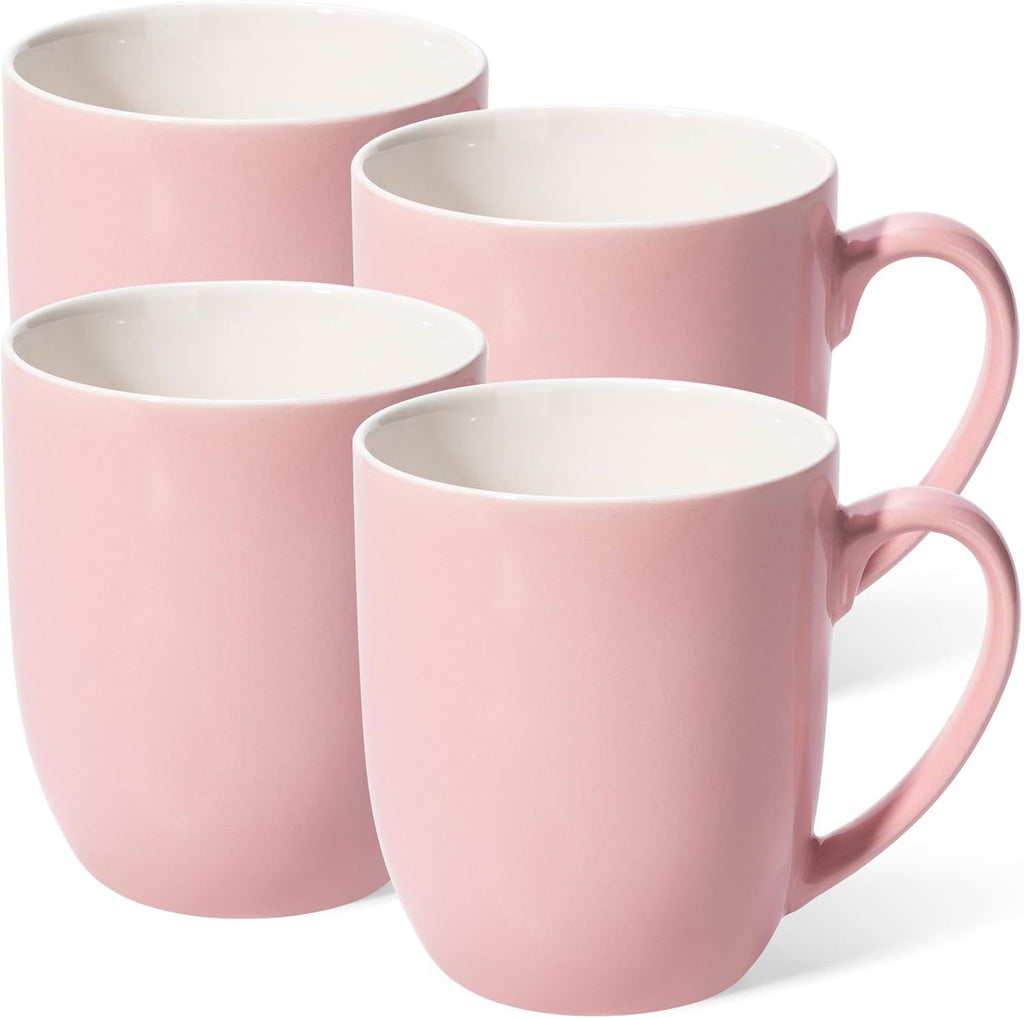 16 oz Large Coffee Mugs Set of 4 Ceramic Coffee Mug White Coffee Cups Tea Cups Idea Gift for Women Men House Warming Gifts New Home Office, Pink 4 Pack