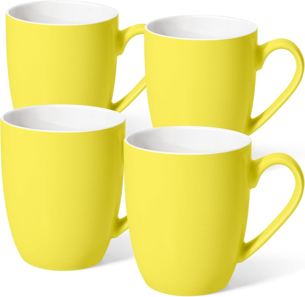 16 oz Large Coffee Mugs Set of 4 Ceramic Coffee Mug White Coffee Cups Tea Cups Idea Gift for Women Men House Warming Gifts New Home Office, Yellow 4 Pack