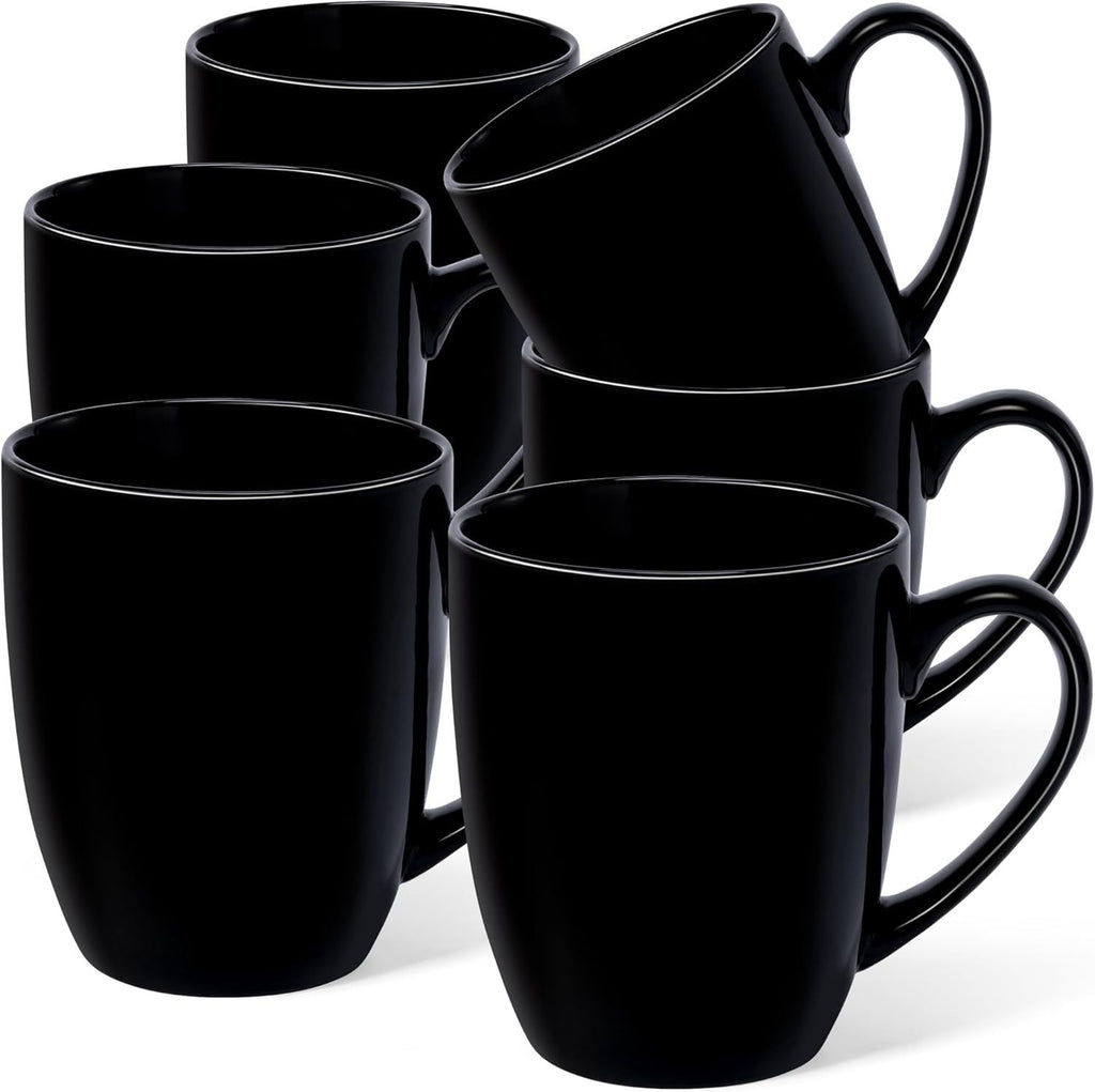 16 oz Large Coffee Mugs Set of 6 Ceramic Coffee Mug White Coffee Cups Tea Cups Idea Gift for Women Men House Warming Gifts New Home Office, Black 6 Pack