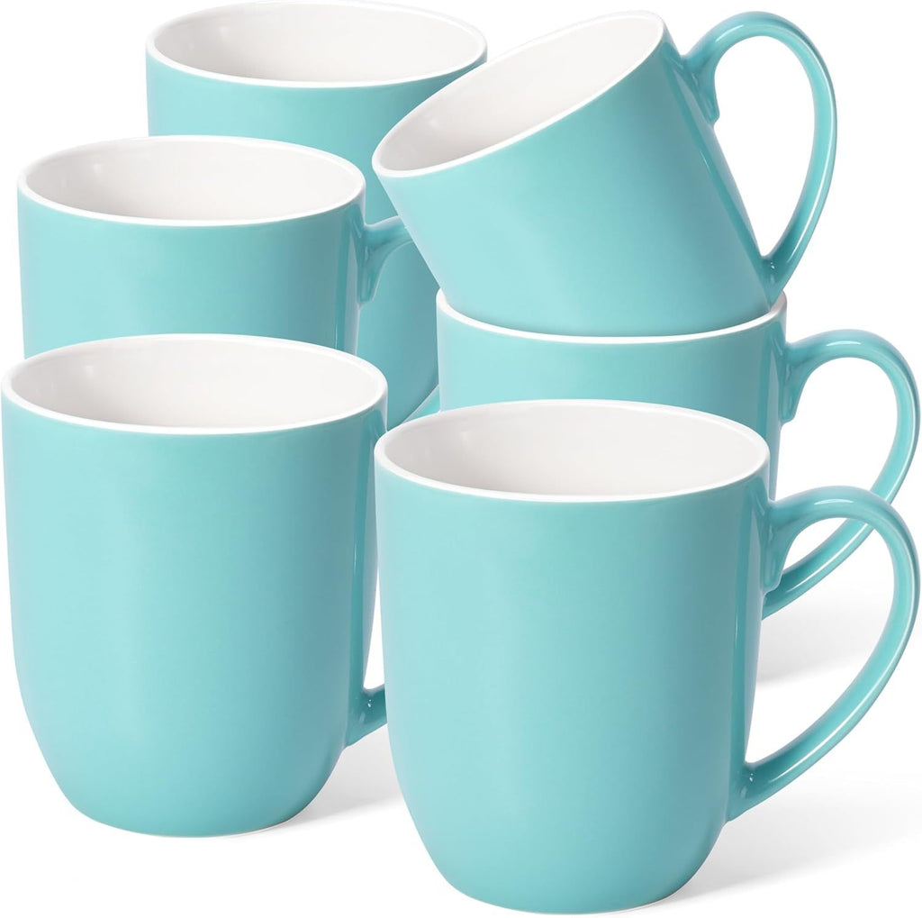 16 oz Large Coffee Mugs Set of 6 Ceramic Coffee Mug White Coffee Cups Tea Cups Idea Gift for Women Men House Warming Gifts New Home Office, Blue 6 Pack