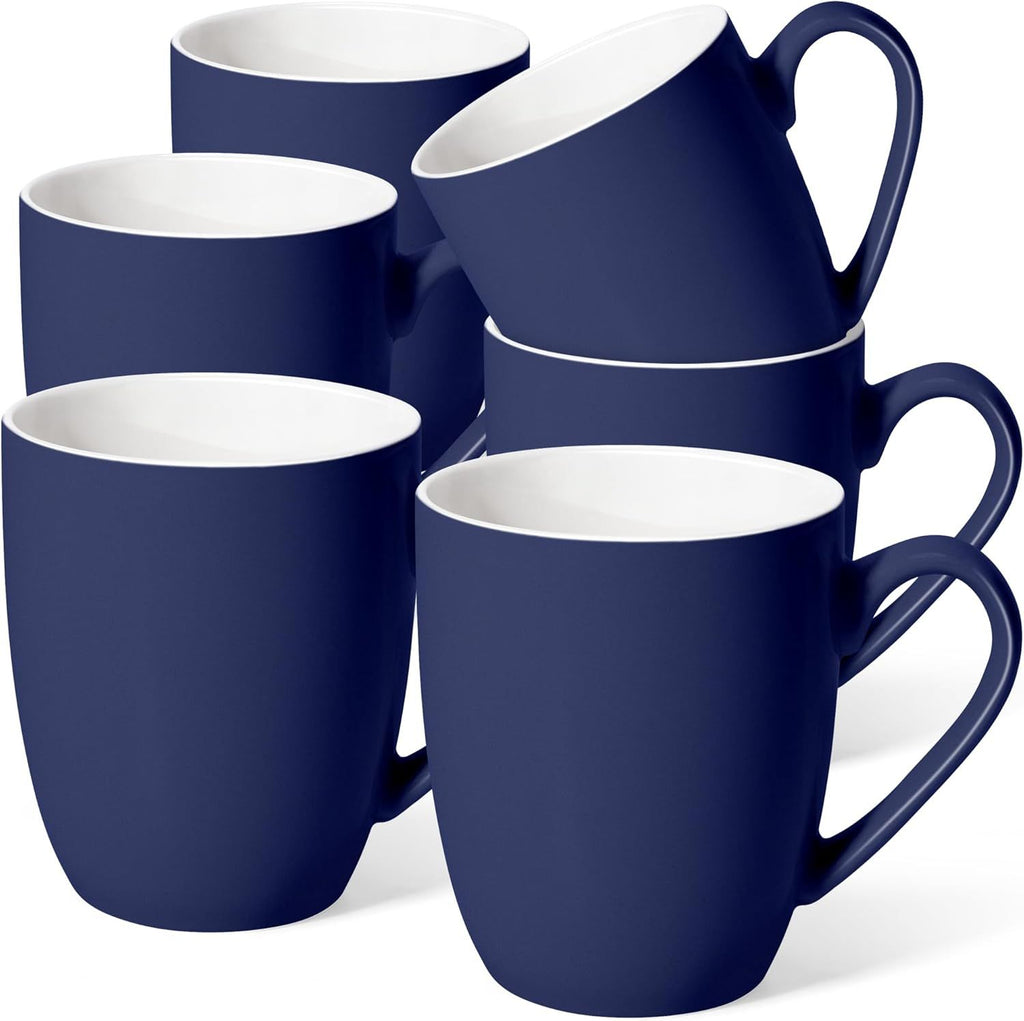 16 oz Large Coffee Mugs Set of 6 Ceramic Coffee Mug White Coffee Cups Tea Cups Idea Gift for Women Men House Warming Gifts New Home Office, Dark Blue 6 Pack