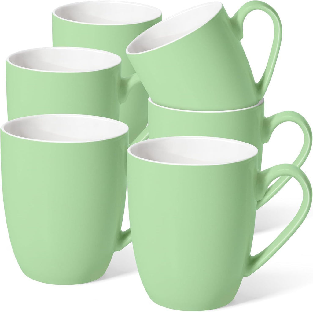 16 oz Large Coffee Mugs Set of 6 Ceramic Coffee Mug White Coffee Cups Tea Cups Idea Gift for Women Men House Warming Gifts New Home Office, Mint Green 6 Pack
