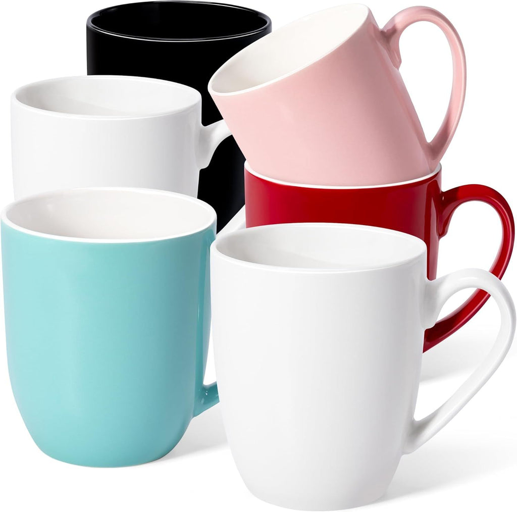 16 oz Large Coffee Mugs Set of 6 Ceramic Coffee Mug White Coffee Cups Tea Cups Idea Gift for Women Men House Warming Gifts New Home Office, Multicolor 6 Pack