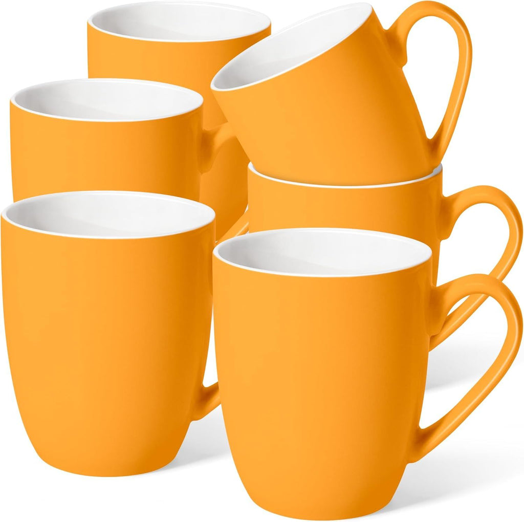 16 oz Large Coffee Mugs Set of 6 Ceramic Coffee Mug White Coffee Cups Tea Cups Idea Gift for Women Men House Warming Gifts New Home Office, Orange 6 Pack