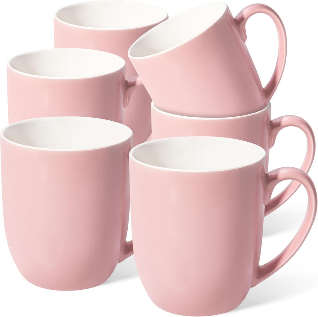 16 oz Large Coffee Mugs Set of 6 Ceramic Coffee Mug White Coffee Cups Tea Cups Idea Gift for Women Men House Warming Gifts New Home Office, Pink 6 Pack