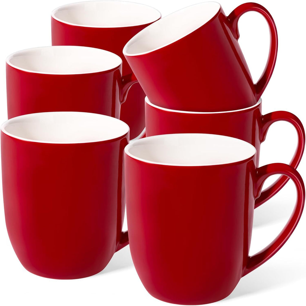 16 oz Large Coffee Mugs Set of 6 Ceramic Coffee Mug White Coffee Cups Tea Cups Idea Gift for Women Men House Warming Gifts New Home Office, Red 6 Pack