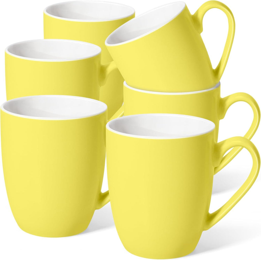 16 oz Large Coffee Mugs Set of 6 Ceramic Coffee Mug White Coffee Cups Tea Cups Idea Gift for Women Men House Warming Gifts New Home Office, Yellow 6 Pack