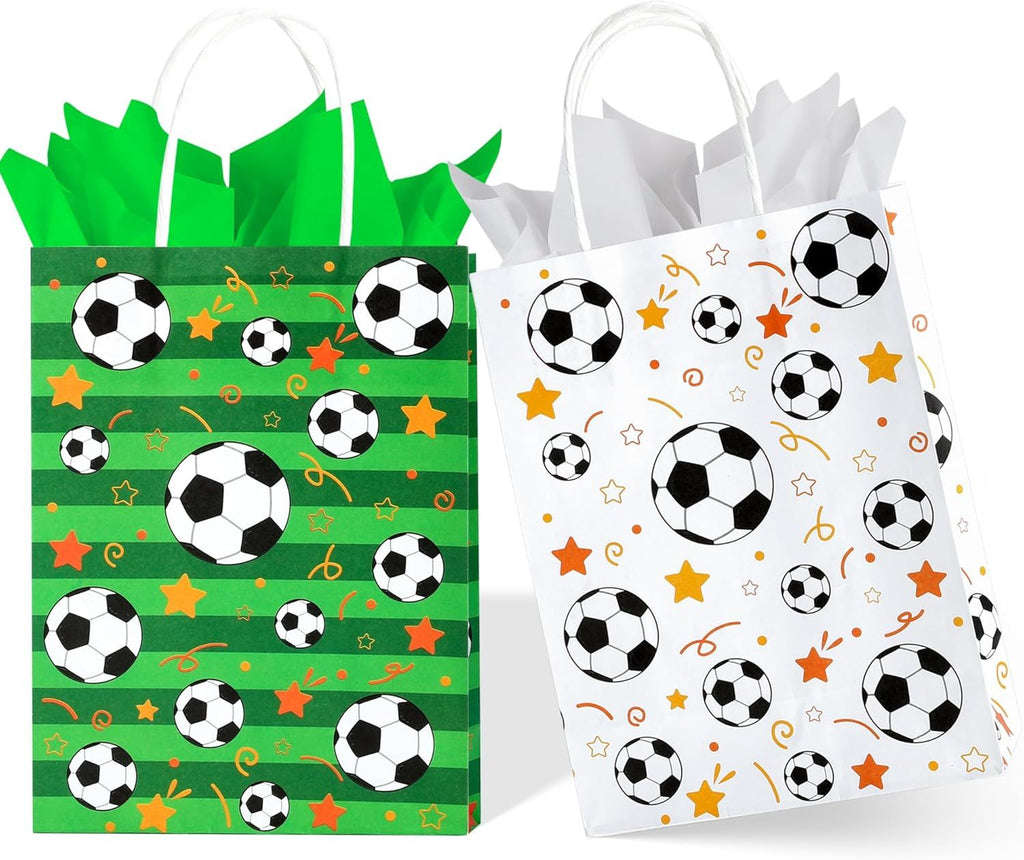 16 Pack Soccer Gift Bags, 3.15" x 6.3" x 8.7" Small Soccer Goodie Bags for Kids Birthday Sports Theme Party Supplies