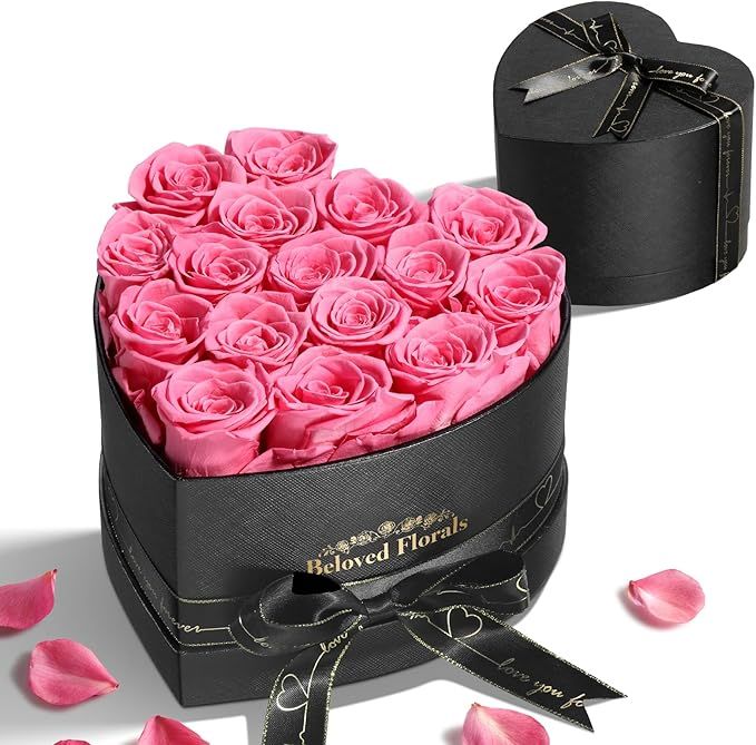 16 Preserved Flowers Rose Birthday Gifts for Women Her Mom Wife Girlfriend Grandma on Valentines Mothers Day Christmas Anniversary Romantic(Pink)
