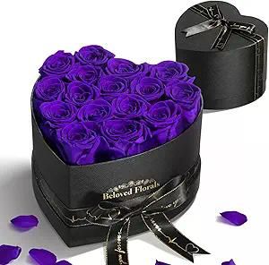 16 Preserved Flowers Rose Birthday Gifts for Women Her Mom Wife Girlfriend Grandma on Valentines Mothers Day Christmas Anniversary Romantic(Purple)